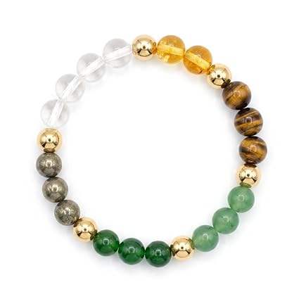 Dhan Yog Bracelet | Natural Citrine, Jade, Tiger Eye, Clear Quartz & Pyrite